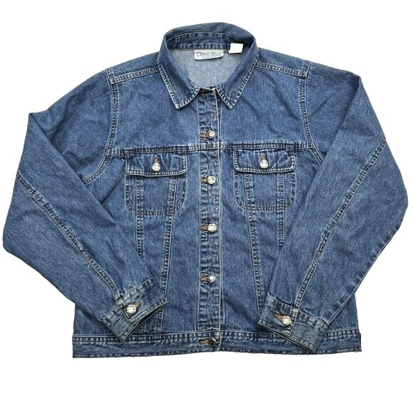 Classic Blues Collection Women's L Denim Jean Jacket Cotton Button Trucker - Picture 1 of 16